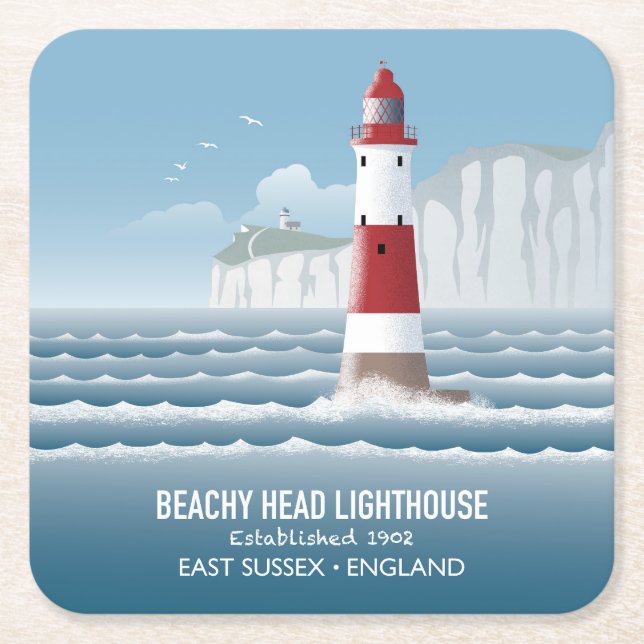 Beachy Head Lighthouse Square Paper Coaster (Front)