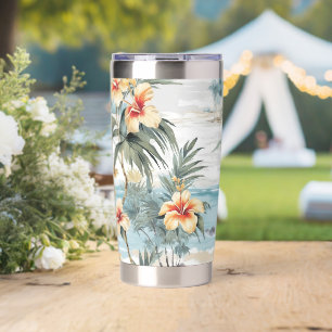 Beachy Hibiscus Floral Insulated Tumbler