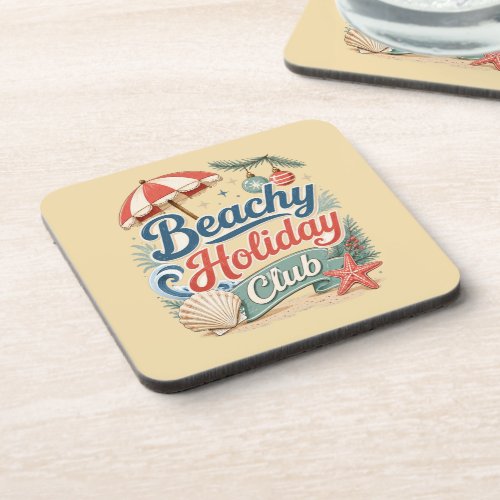 Beachy Holiday Club Retro Coastal Christmas Beverage Coaster