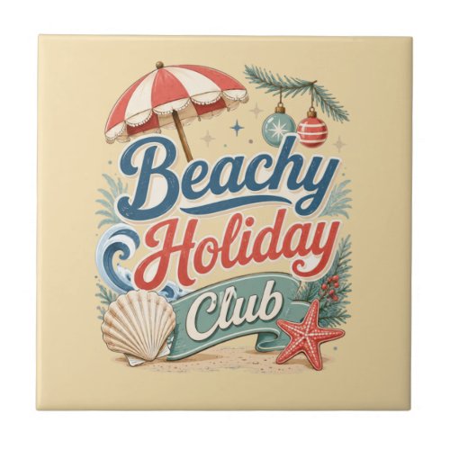 Beachy Holiday Club Retro Coastal Christmas Ceramic Tile