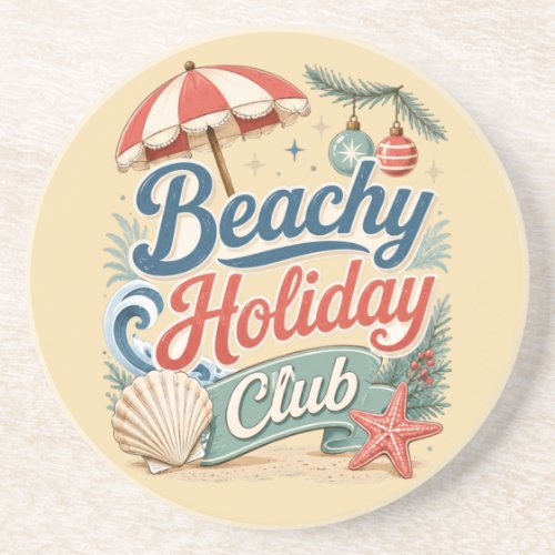 Beachy Holiday Club Retro Coastal Christmas Coaster