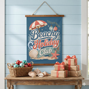 Beachy Holiday Club Retro Coastal Christmas Hanging Tapestry