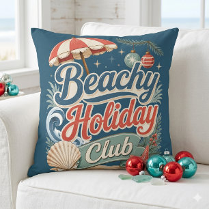 Beachy Holiday Club Retro Coastal Christmas Throw Pillow