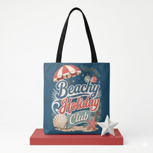 Beachy Holiday Club Retro Coastal Christmas Tote Bag