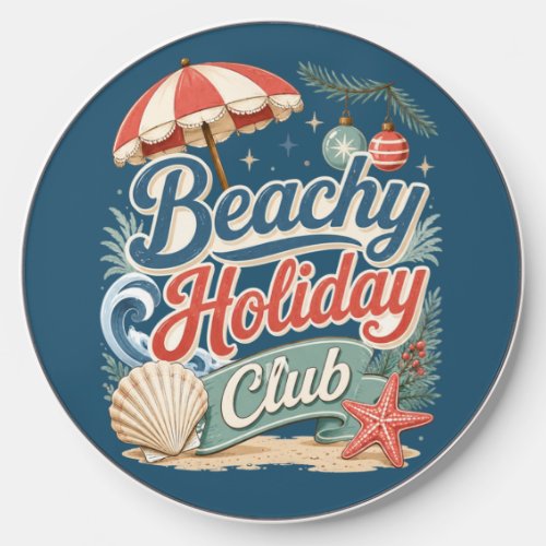 Beachy Holiday Club Retro Coastal Christmas Wireless Charger