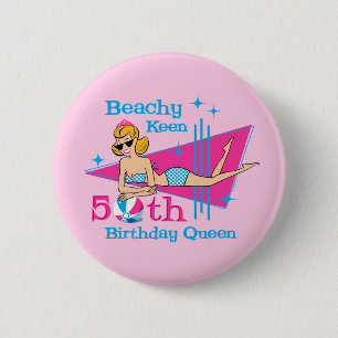 Beachy Keen 50th Birthday Button