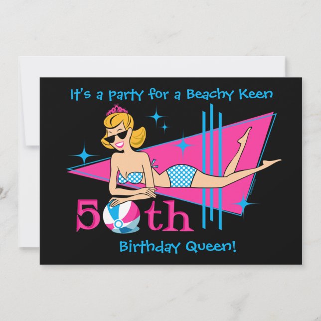 Beachy Keen 50th Birthday Custom Invitations (Front)