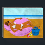 Beachy Keen - Pink Wooden Box Sign<br><div class="desc">Beachy Keen I by Blanckslate. Features a lounging beach-goer soaking up sunshine. | 140789D</div>
