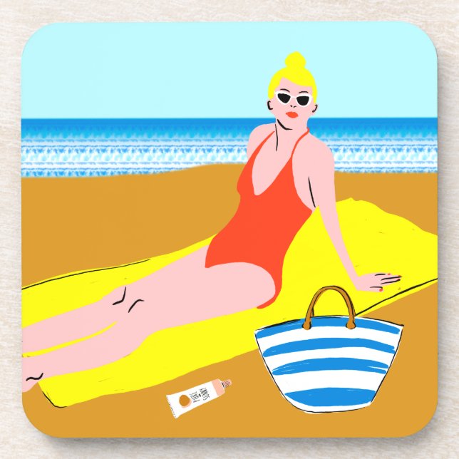 Beachy Keen - Yellow Beverage Coaster (Front)