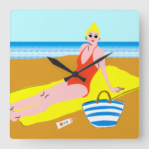 Beachy Keen - Yellow Square Wall Clock