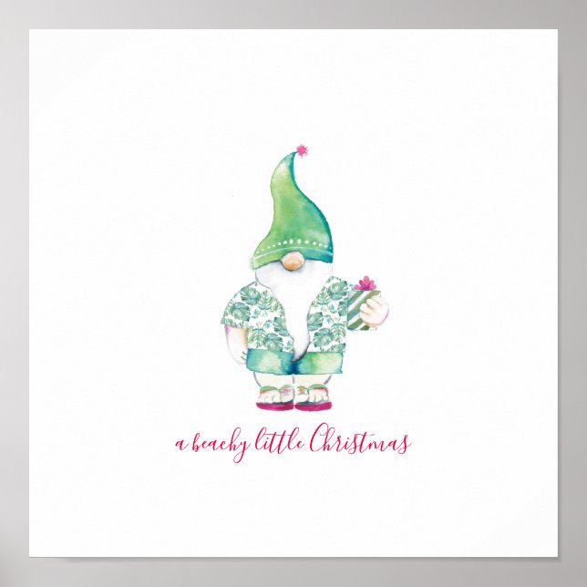 Beachy Little Christmas Watercolor Art Poster (Front)