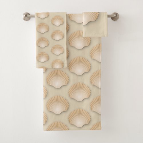 Beachy Neutral Tan Seashells Bath Towel Set