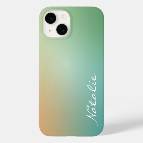 Beachy Ombre Teal Green Orange Calligraphy Name Case_Mate iPhone 14 Case