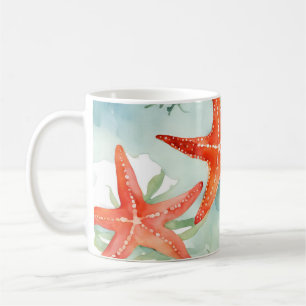 Beachy Orange Starfish Seashells Coffee Mug