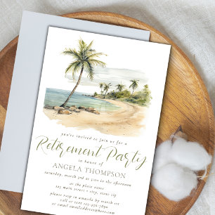 Beachy Palm Watercolor Simple Retirement Party Invitation