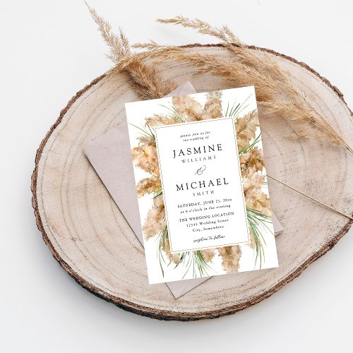 Beachy Pampas Grass Boho Wedding 2 Invitation