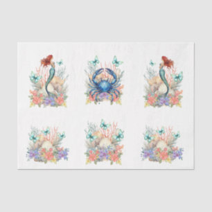Beachy Pastel Floral Mermaid & Shells Decoupage Tissue Paper