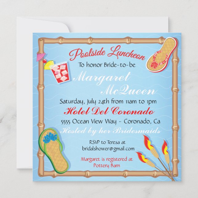 Beachy Poolside Bridal Shower Invitation (Front)