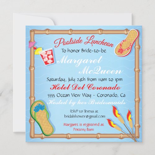 Beachy Poolside Bridal Shower Invitation