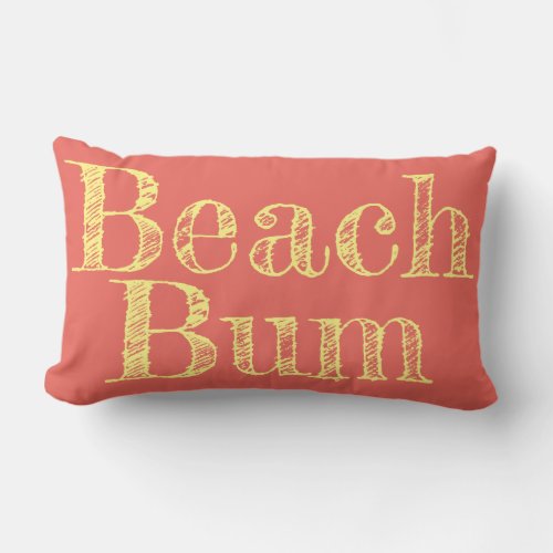 beachy salmon and yellow BEACH BUM typography Lumbar Pillow