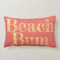 beachy salmon and yellow BEACH BUM typography Lumbar Pillow