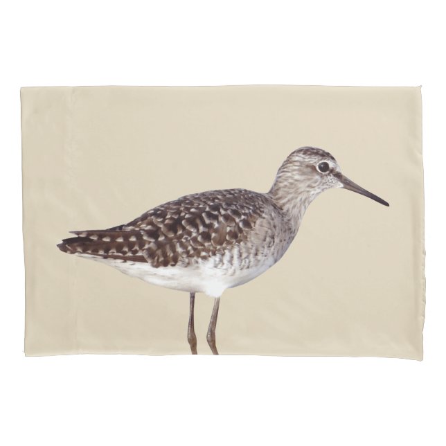 Beachy Sandpiper Bird & Sandy Beige Pillow Case (Front)
