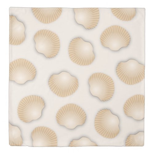 Beachy Scalloped Seashells  Stripes Duvet Cover