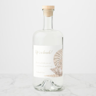 Beachy Sea Shell Design Bottle Liquor Bottle Label