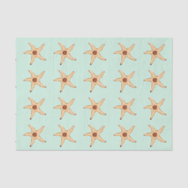 Beachy Starfish on Aqua matches Christmas Mermaid Tissue Paper (Front)