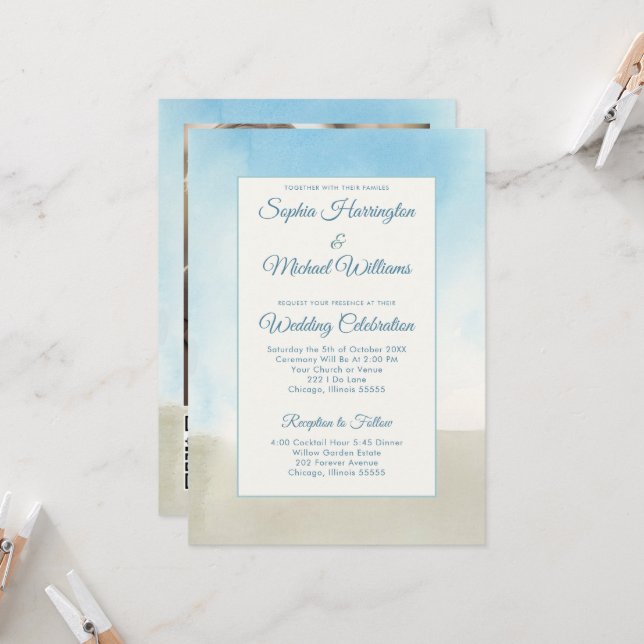 Beachy Summer Wedding Template QR Code on Back  (Front/Back In Situ)