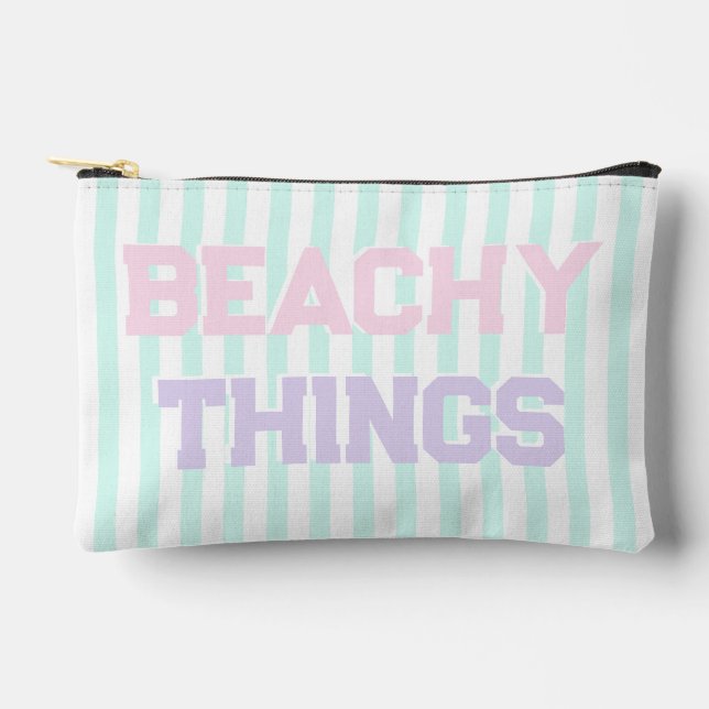 Beachy Things - Cute Pastel & Teal Stripes  Accessory Pouch (Front)