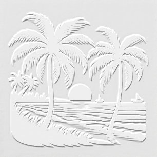 Beachy Tropical Palm Trees Sunset Image Only Embosser