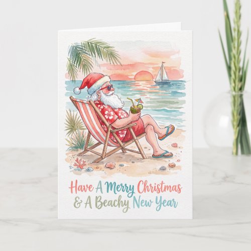 Beachy Tropical Santa Holiday Card