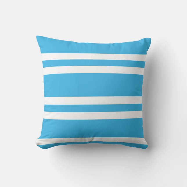 Beachy Turquoise Blue Stripes Throw Pillow (Front)