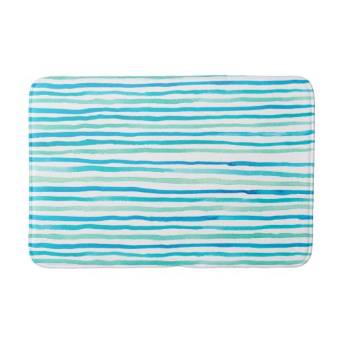 Beachy Turquoise Watercolor Stripes Bath Mat