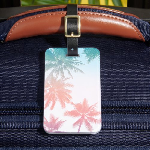 Beachy Vintage Sunset Palm Trees Luggage Tag