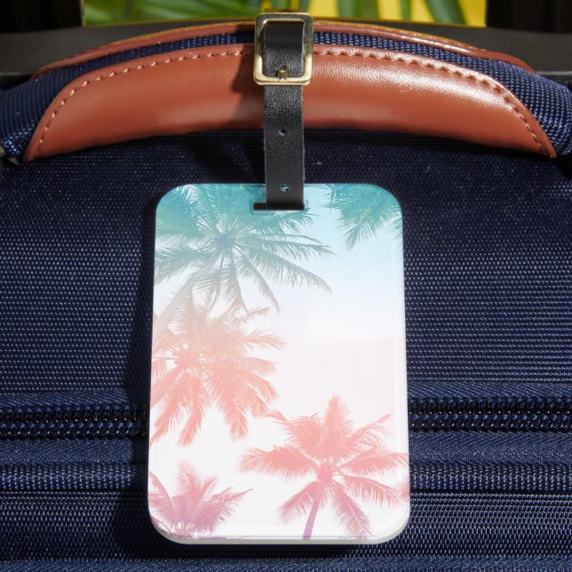 Beachy Vintage Sunset Palm Trees Luggage Tag (Front Insitu 2)
