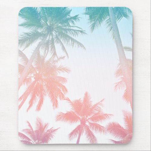 Beachy Vintage Sunset Palm Trees Mouse Pad