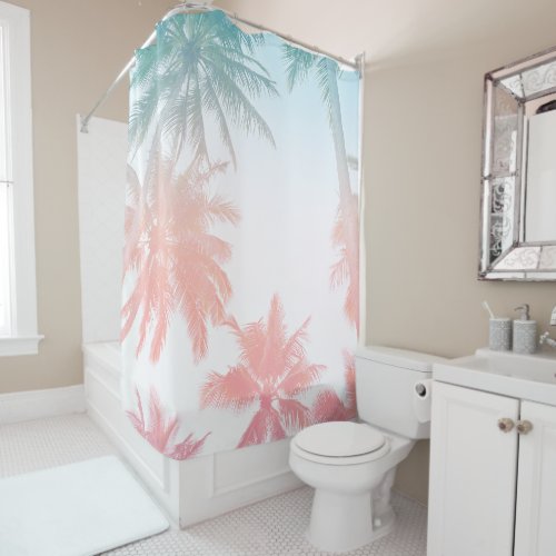 Beachy Vintage Sunset Palm Trees Shower Curtain