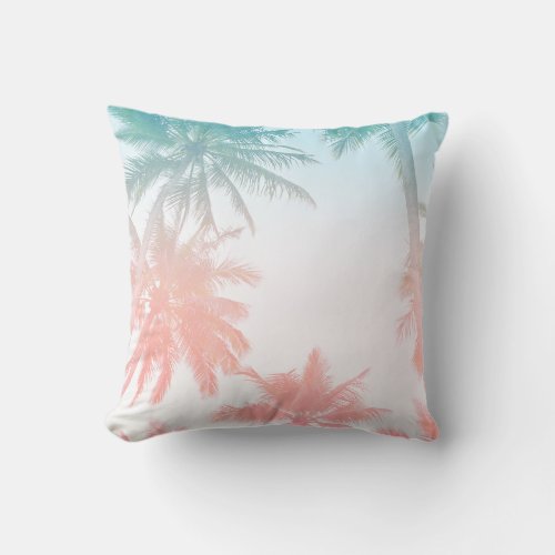 Beachy Vintage Sunset Palm Trees Throw Pillow