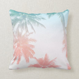 Beachy Vintage Sunset Palm Trees Throw Pillow