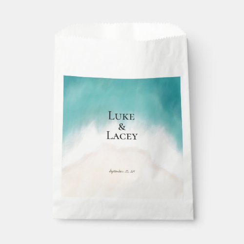 beachy watercolor wedding label favor bag