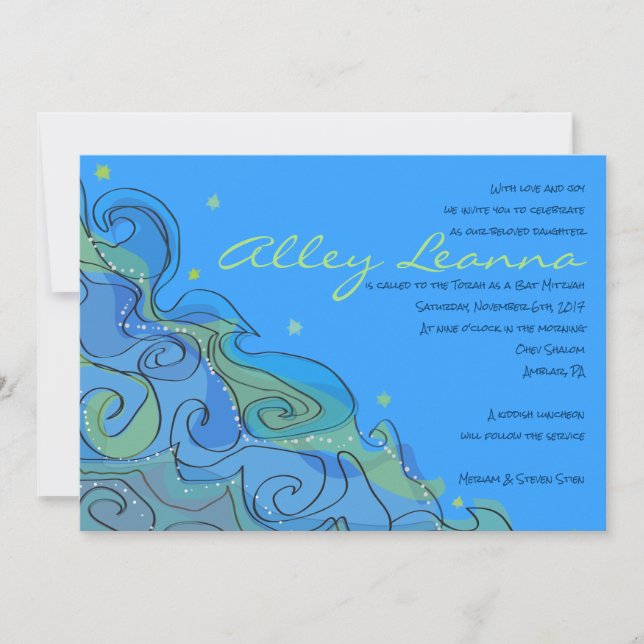 BEACHY WAVE Bar Bat Mitzvah Invitation (Front)