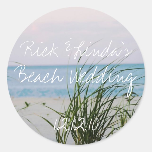 Beachy Wedding Classic Round Sticker (Front)
