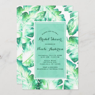 Beachy White & Green Tropical Leaves Bridal Shower Invitation