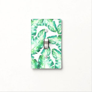 Beachy White Green Tropical Leaves Island Tropics Light Switch Cover
