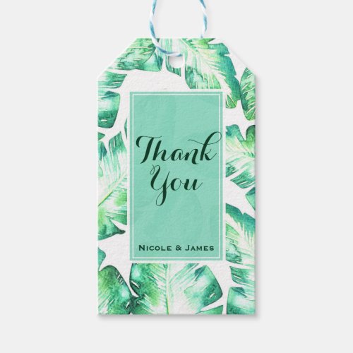 Beachy White  Green Tropical Leaves Wedding Favor Gift Tags