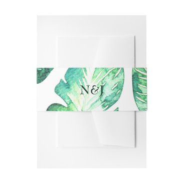 Beachy White & Green Tropical Leaves Wedding Invitation Belly Band Beachy White & Green Tropical Leaves Wedding Invitation Belly Band