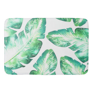 Beachy White & Green Tropical Palm Leaves Chic Bath Mat