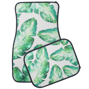 Beachy White & Green Tropical Palm Leaves Chic Car Mat